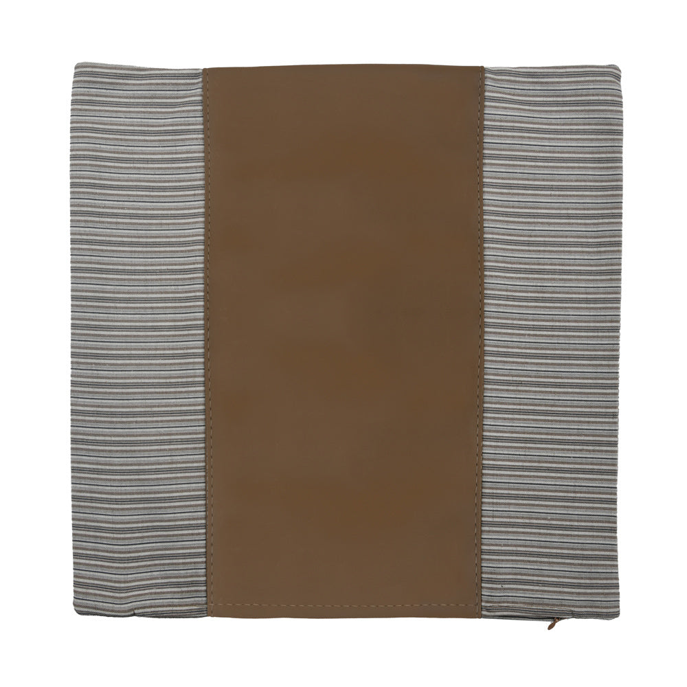 Plain Strap Fabric & Leatherette 16" x 16" Cushion Cover (Beige)