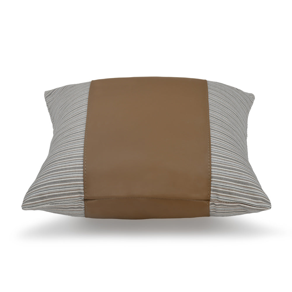 Plain Strap Fabric & Leatherette 16" x 16" Cushion Cover (Beige)