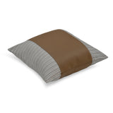 Plain Strap Fabric & Leatherette 16" x 16" Cushion Cover (Beige)