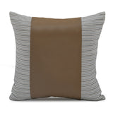 Plain Strap Fabric & Leatherette 16" x 16" Cushion Cover (Beige)