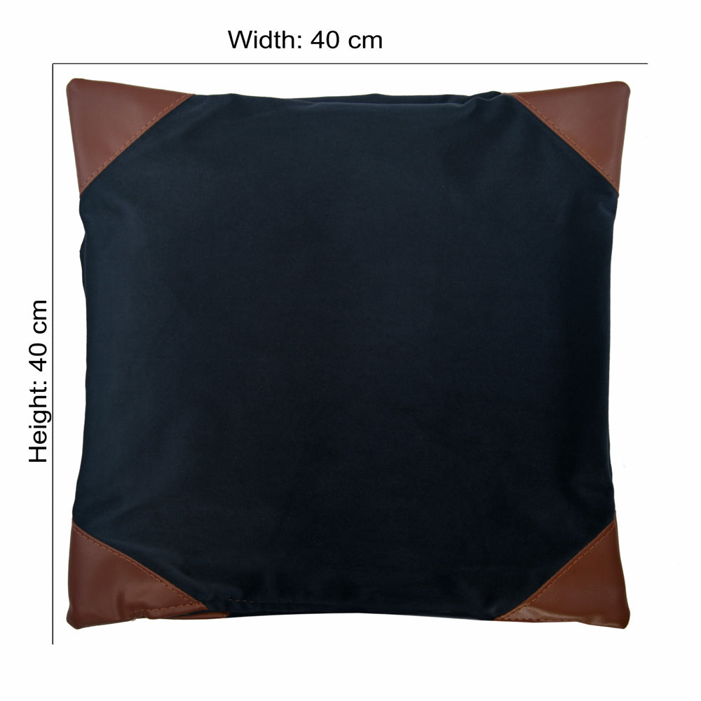 Solid Fabric & Leatherette 16" x 16" Cushion Cover (Blue)