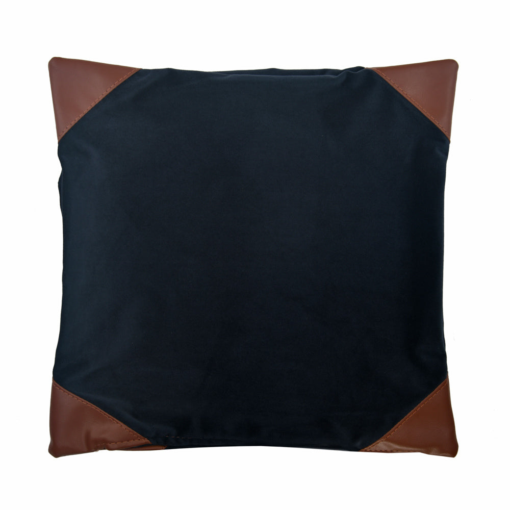 Solid Fabric & Leatherette 16" x 16" Cushion Cover (Blue)