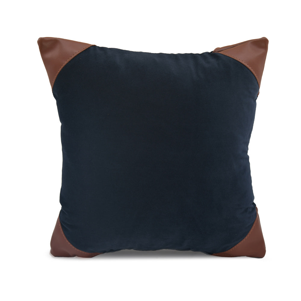 Solid Fabric & Leatherette 16" x 16" Cushion Cover (Blue)