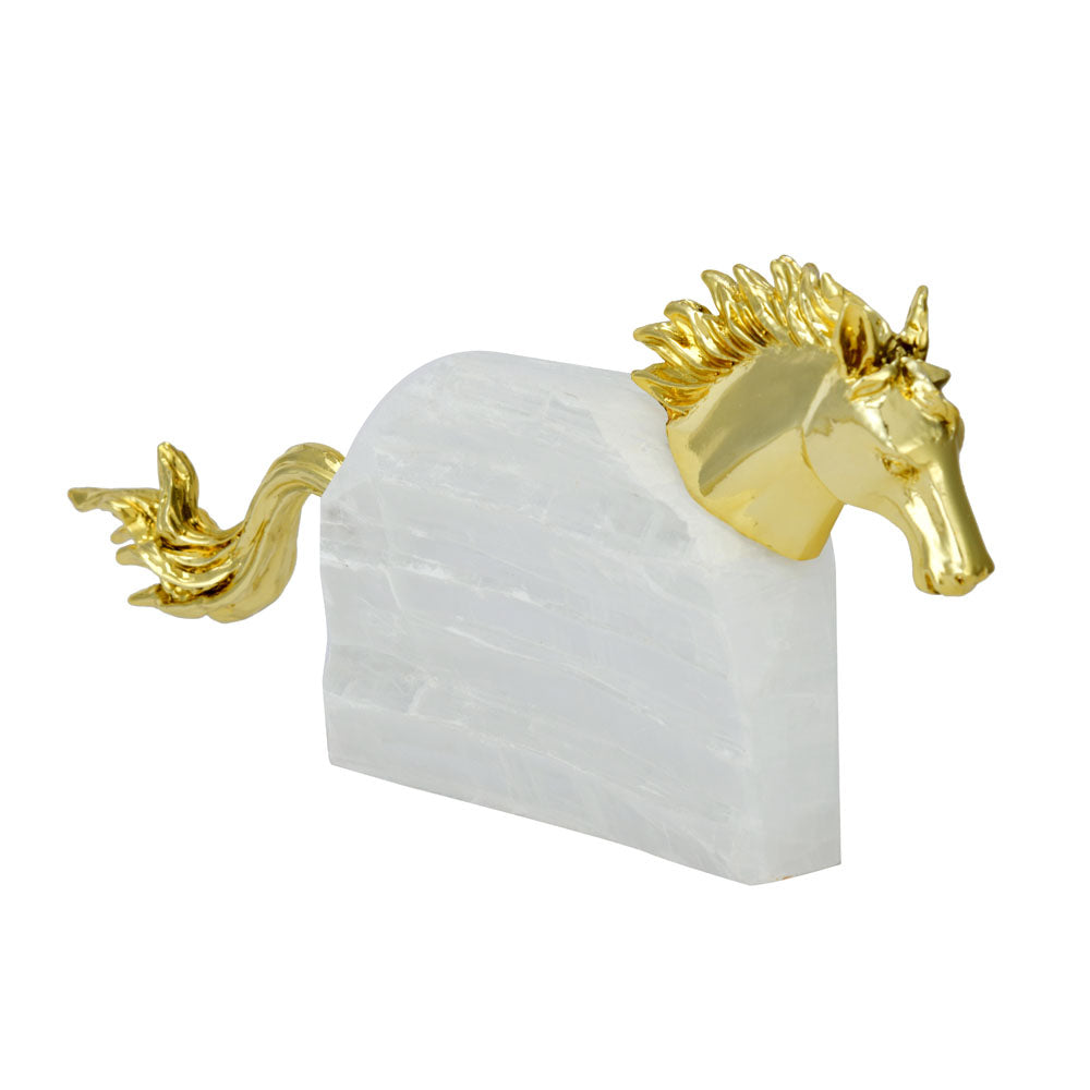 Abstract Horse Stone & Metal Showpiece (White & Gold)