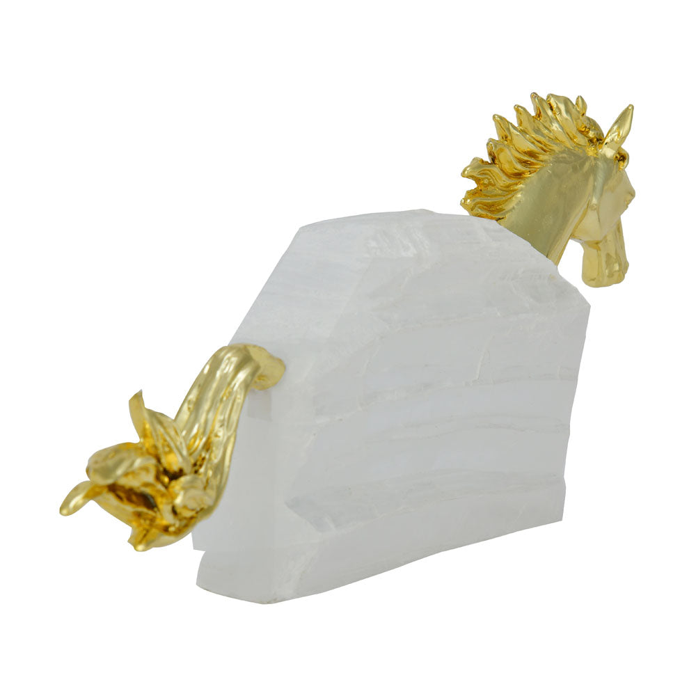 Abstract Horse Stone & Metal Showpiece (White & Gold)