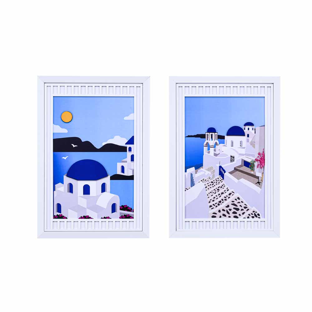 Santorini MDF Base 3D Painting Set of 2 (Blue)