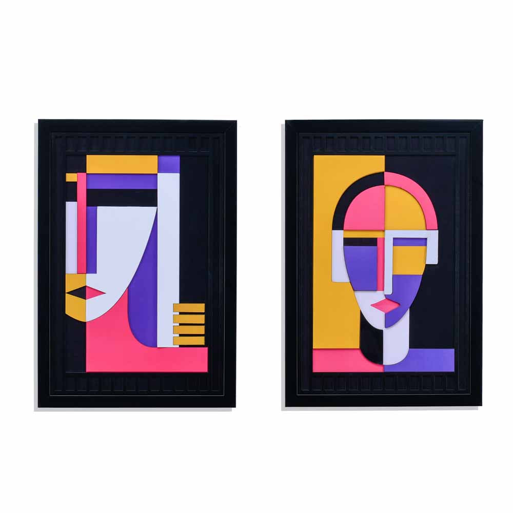 Faces MDF Base 3D Painting Set of 2 (Multicolor)