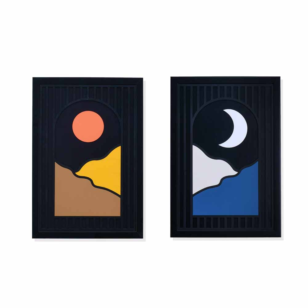 Sun Moon MDF Base 3D Painting Set of 2 (Multicolor)