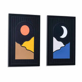 Sun Moon MDF Base 3D Painting Set of 2 (Multicolor)