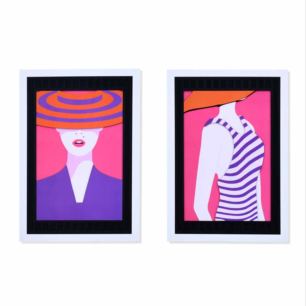 Lady in Hat 3D Painting Set of 2 (Pink & Blue)