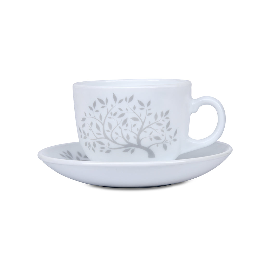 Arias by Lara Dutta Tree of Life Cup & Saucer Set of 12 (220 ml, 6 Cups & 6 Saucers, White)