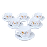 Arias by Lara Dutta Ornate Charms Cup & Saucer Set of 12 (220 ml, 6 Cups & 6 Saucers, White)