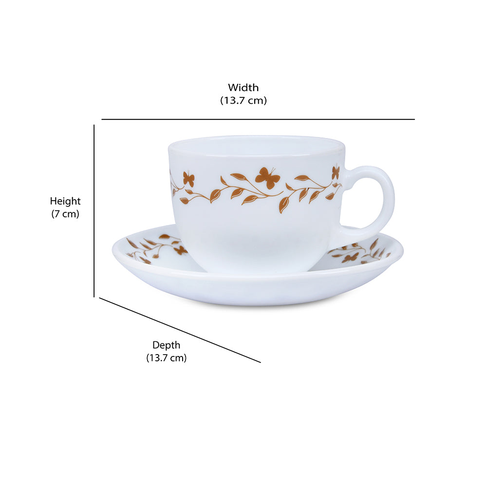 Arias by Lara Dutta Autumn Grace Cup & Saucer Set of 12 (220 ml, 6 Cups & 6 Saucers, White)