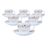 Arias by Lara Dutta Autumn Grace Cup & Saucer Set of 12 (220 ml, 6 Cups & 6 Saucers, White)