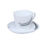 Arias by Lara Dutta Black Fantasy Cup & Saucer Set of 12 (220 ml, 6 Cups & 6 Saucers, White)