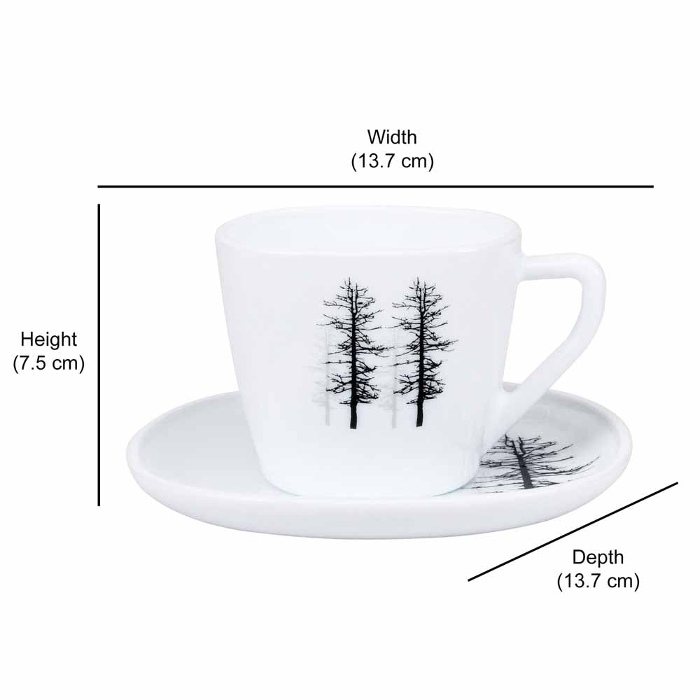 Arias by Lara Dutta Winter Forest Cup & Saucer Set of 12 (220 ml, 6 Cups & 6 Saucers, White)