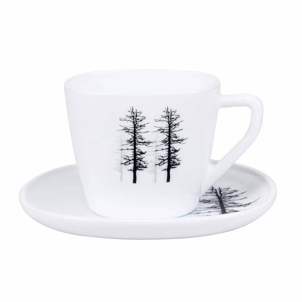 Arias by Lara Dutta Winter Forest Cup & Saucer Set of 12 (220 ml, 6 Cups & 6 Saucers, White)