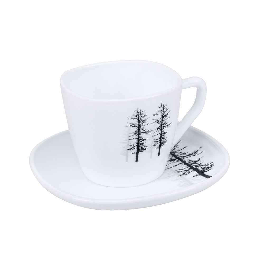 Arias by Lara Dutta Winter Forest Cup & Saucer Set of 12 (220 ml, 6 Cups & 6 Saucers, White)