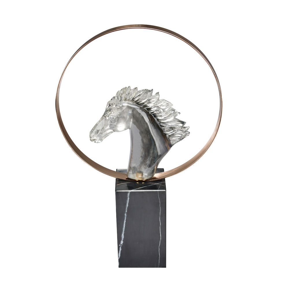 Horse Head On Cuboid Decorative Showpiece (Black)