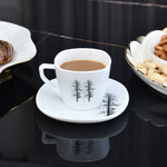 Arias by Lara Dutta Winter Forest Cup & Saucer Set of 12 (220 ml, 6 Cups & 6 Saucers, White)