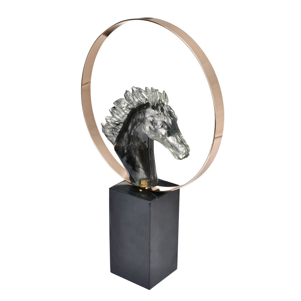 Horse Head On Cuboid Decorative Showpiece (Black)