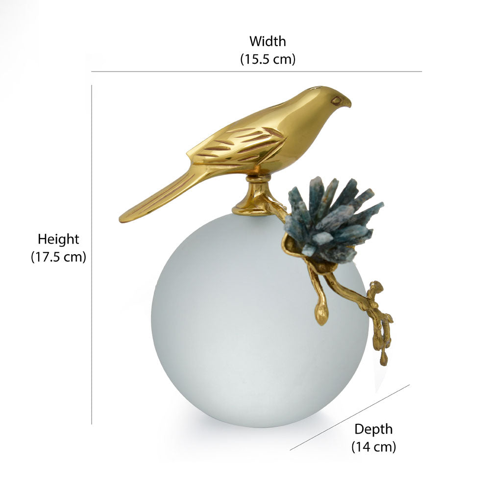 Bird On Ball Metal Showpiece (Small, Gold)