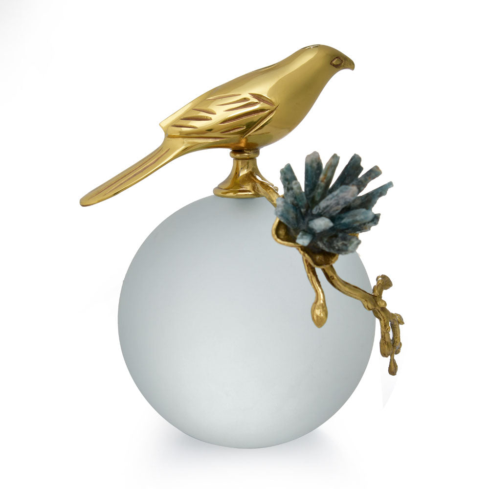 Bird On Ball Metal Showpiece (Small, Gold)