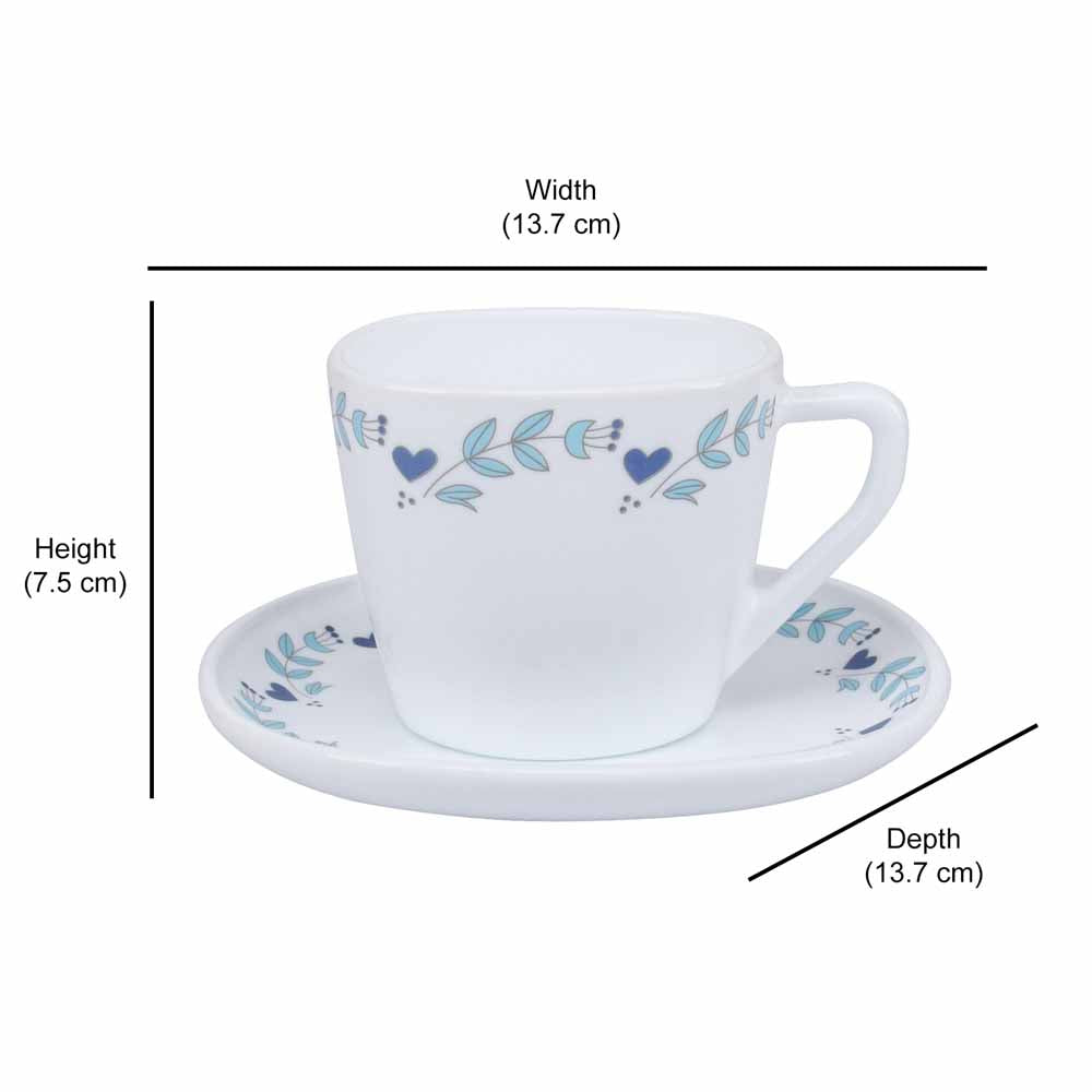 Arias by Lara Dutta Morning Glory Cup & Saucer Set of 12 (220 ml, 6 Cups & 6 Saucers, White)