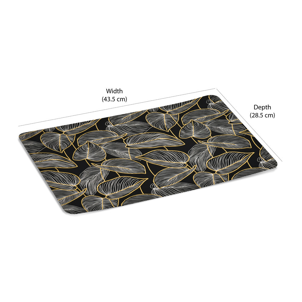 Rectangular Leaves Design 43.5 x 28.5 cm Table Placemat Set of 4 (Black)