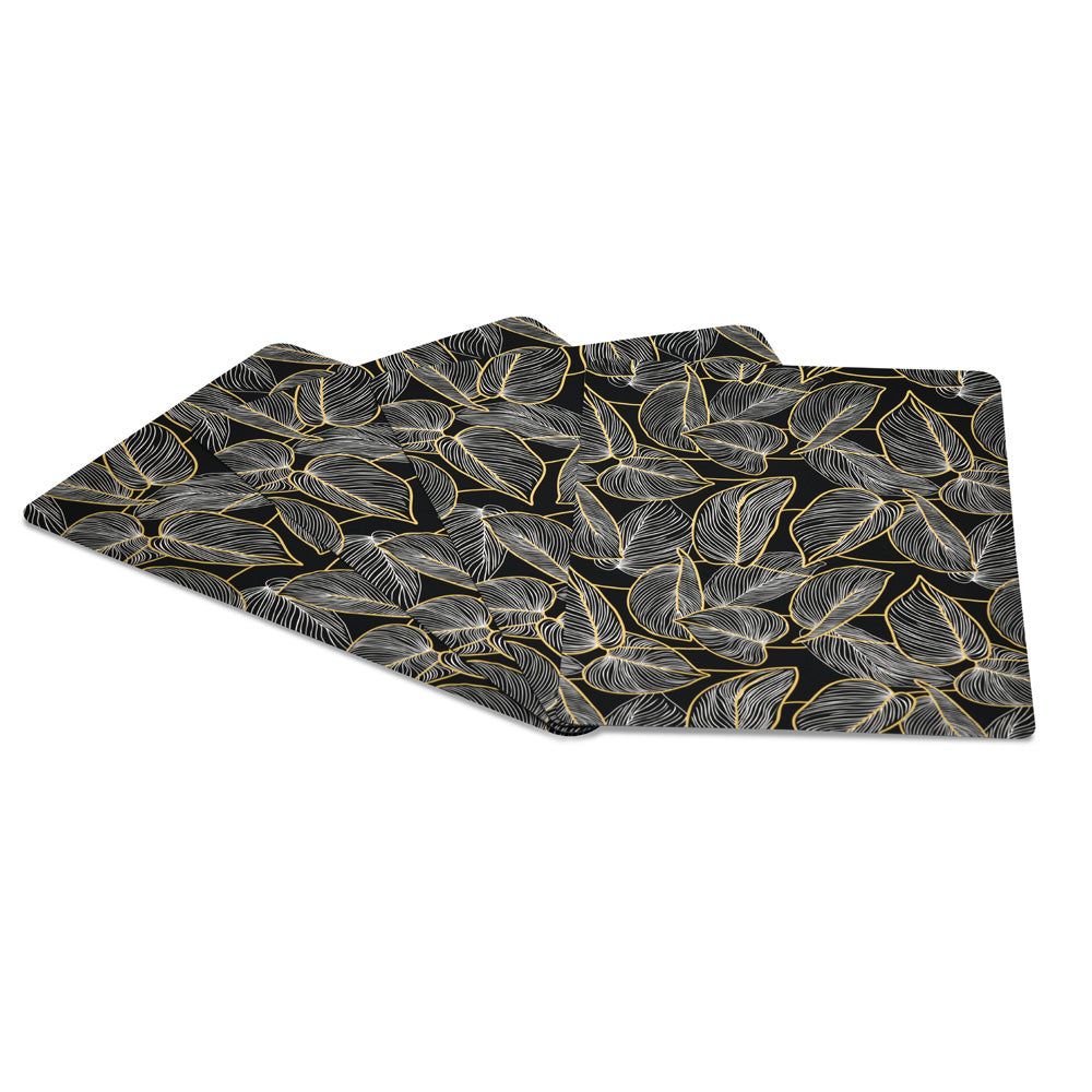 Rectangular Leaves Design 43.5 x 28.5 cm Table Placemat Set of 4 (Black)