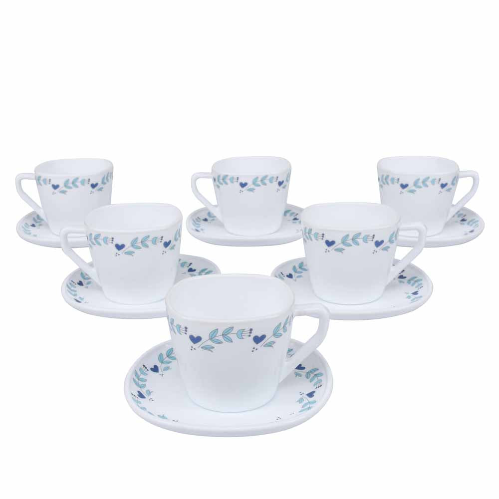 Arias by Lara Dutta Morning Glory Cup & Saucer Set of 12 (220 ml, 6 Cups & 6 Saucers, White)