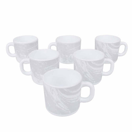 Arias by Lara Dutta Graphite Snow Coffee Mugs Set of 6 (180 ml, White)