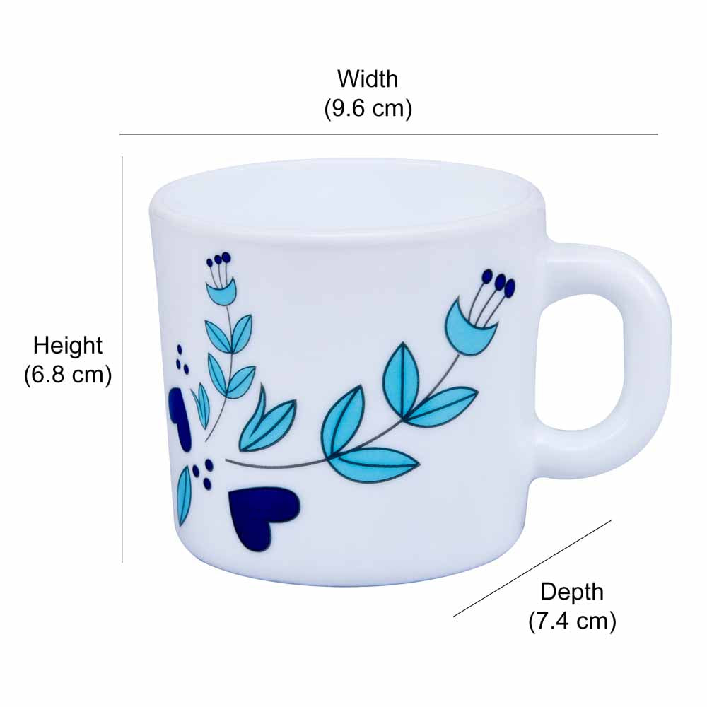 Arias by Lara Dutta Morning Glory Coffee Mugs Set of 6 (180 ml, White)