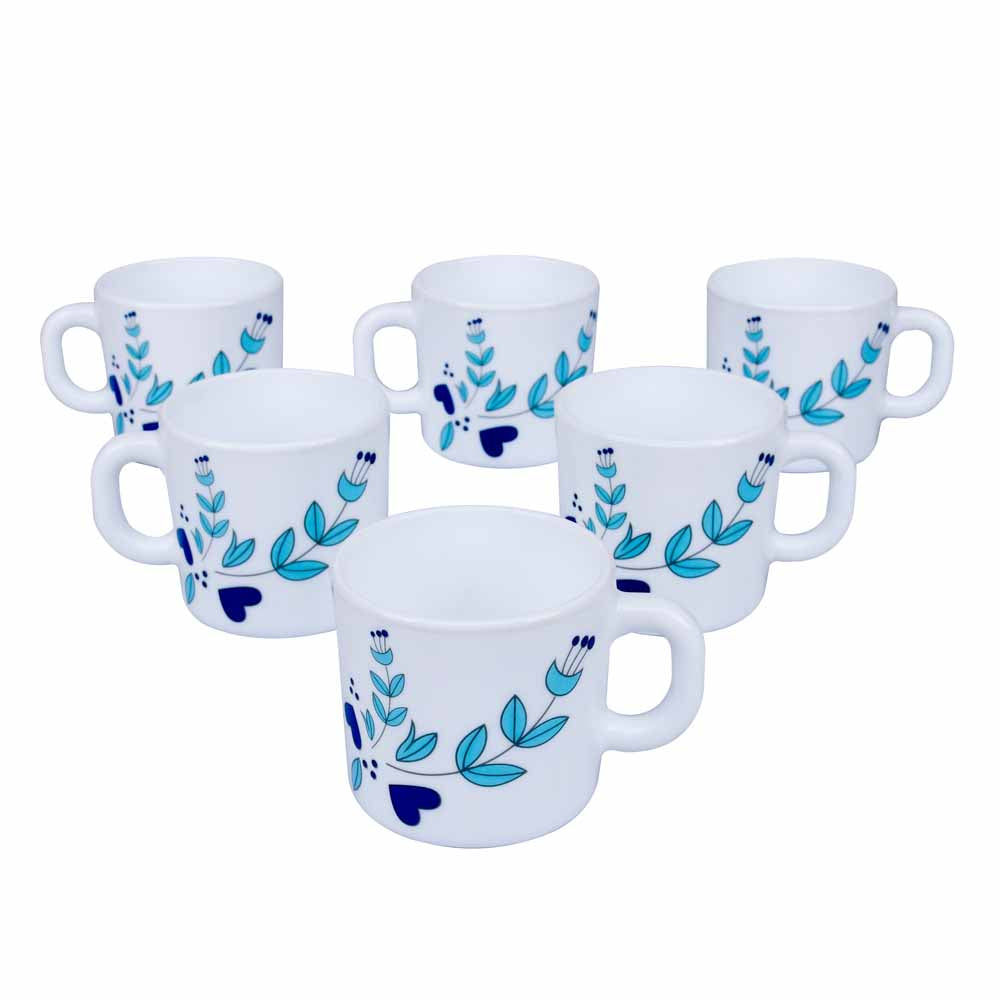 Arias by Lara Dutta Morning Glory Coffee Mugs Set of 6 (180 ml, White)