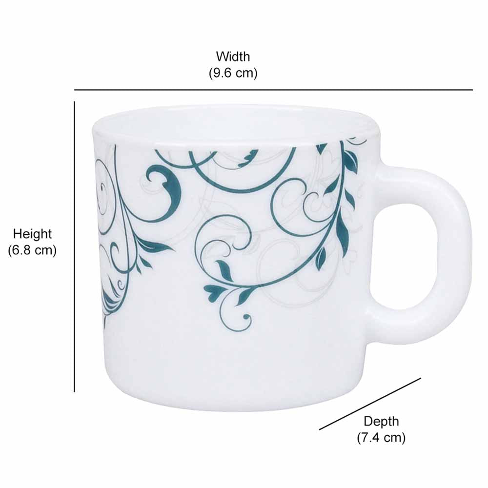 Arias by Lara Dutta Blue Spring Coffee Mugs Set of 6 (180 ml, White)