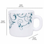 Arias by Lara Dutta Blue Spring Coffee Mugs Set of 6 (180 ml, White)