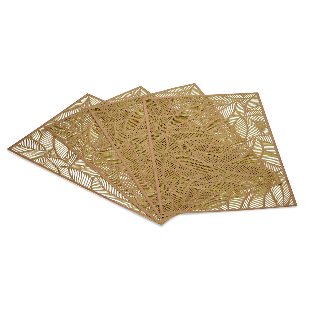 Leaves Design 45 x 30 cm PVC Table Placemat Set of 4 (Gold)