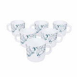 Arias by Lara Dutta Blue Spring Coffee Mugs Set of 6 (180 ml, White)