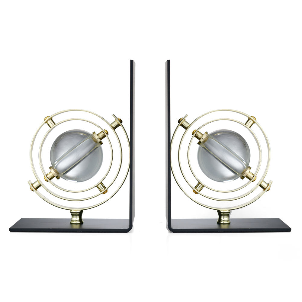 Iron & Crystal Globe Bookends (Black & Gold)