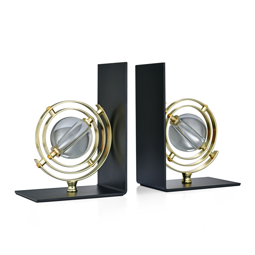 Iron & Crystal Globe Bookends (Black & Gold)