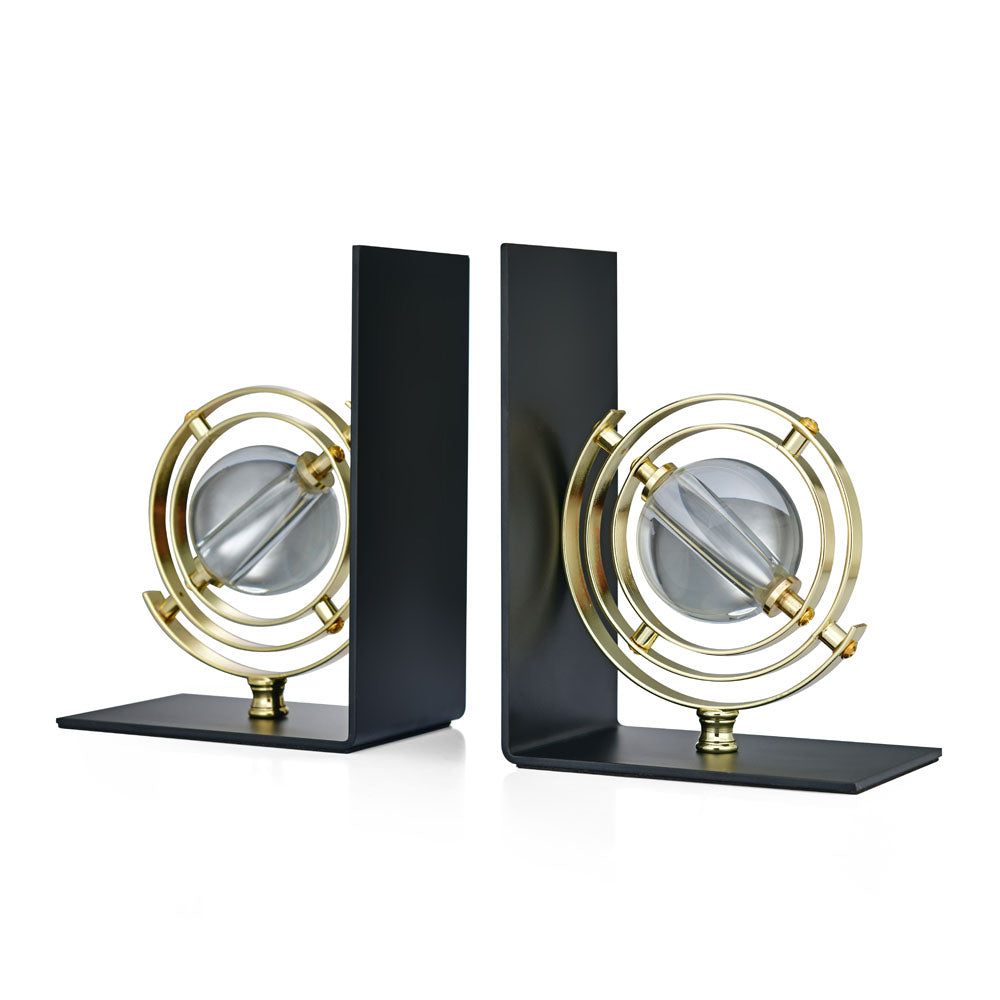 Iron & Crystal Globe Bookends (Black & Gold)