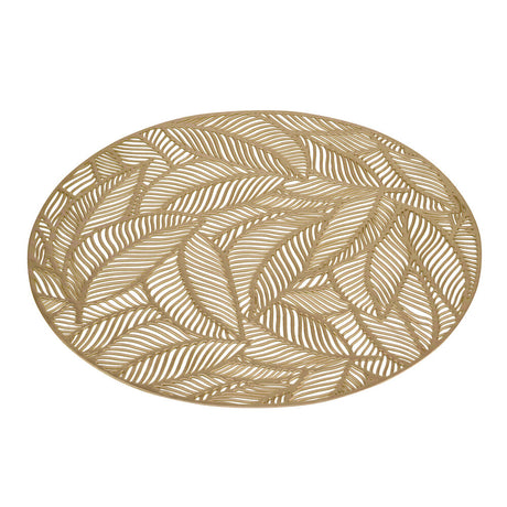 Round Leaf Design 38 x 38 cm PVC Table Placemat Set of 4 (Gold)