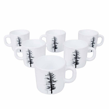 Arias by Lara Dutta Winter Forest Coffee Mugs Set of 6 (180 ml, White)