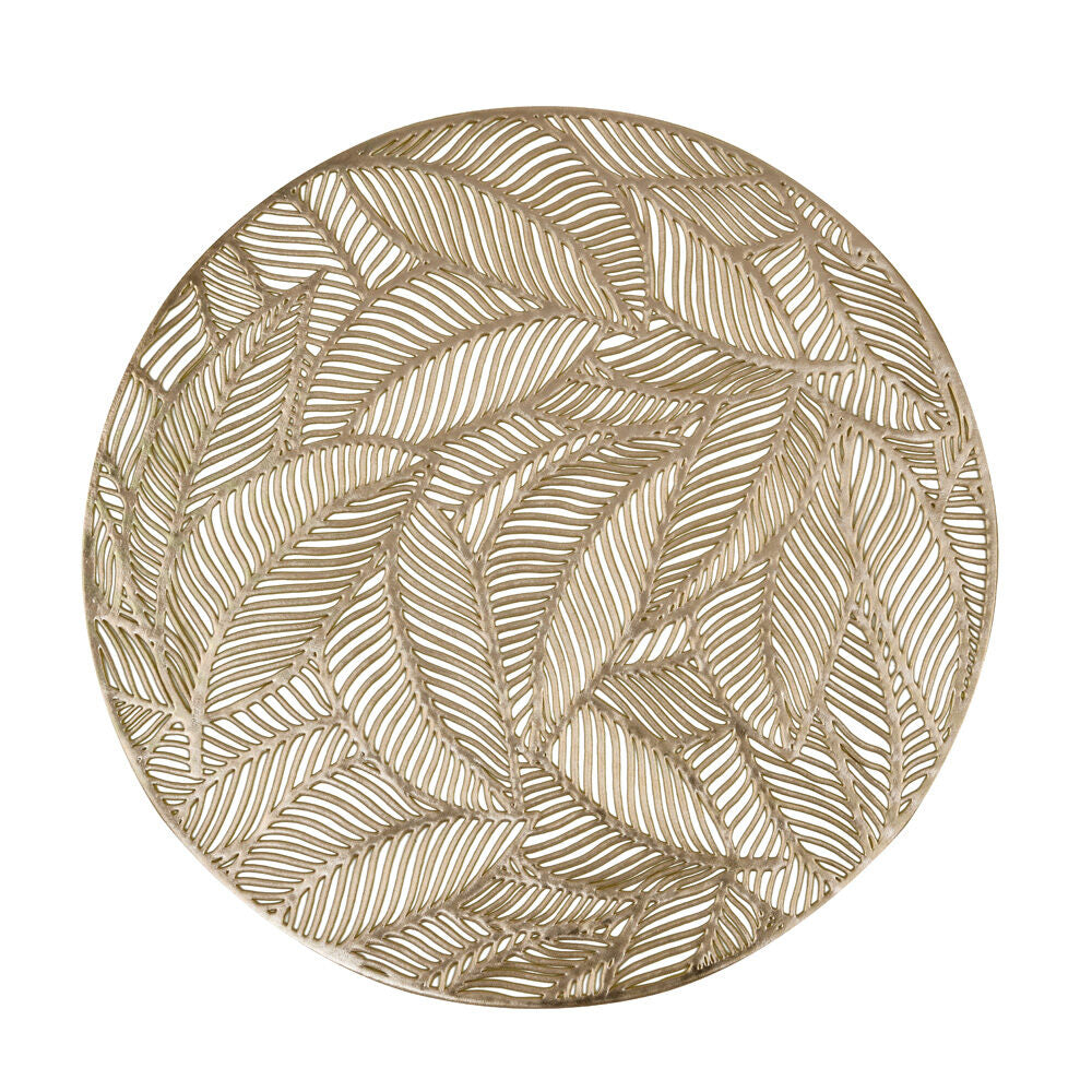 Round Leaf Design 38 x 38 cm PVC Table Placemat Set of 4 (Gold)