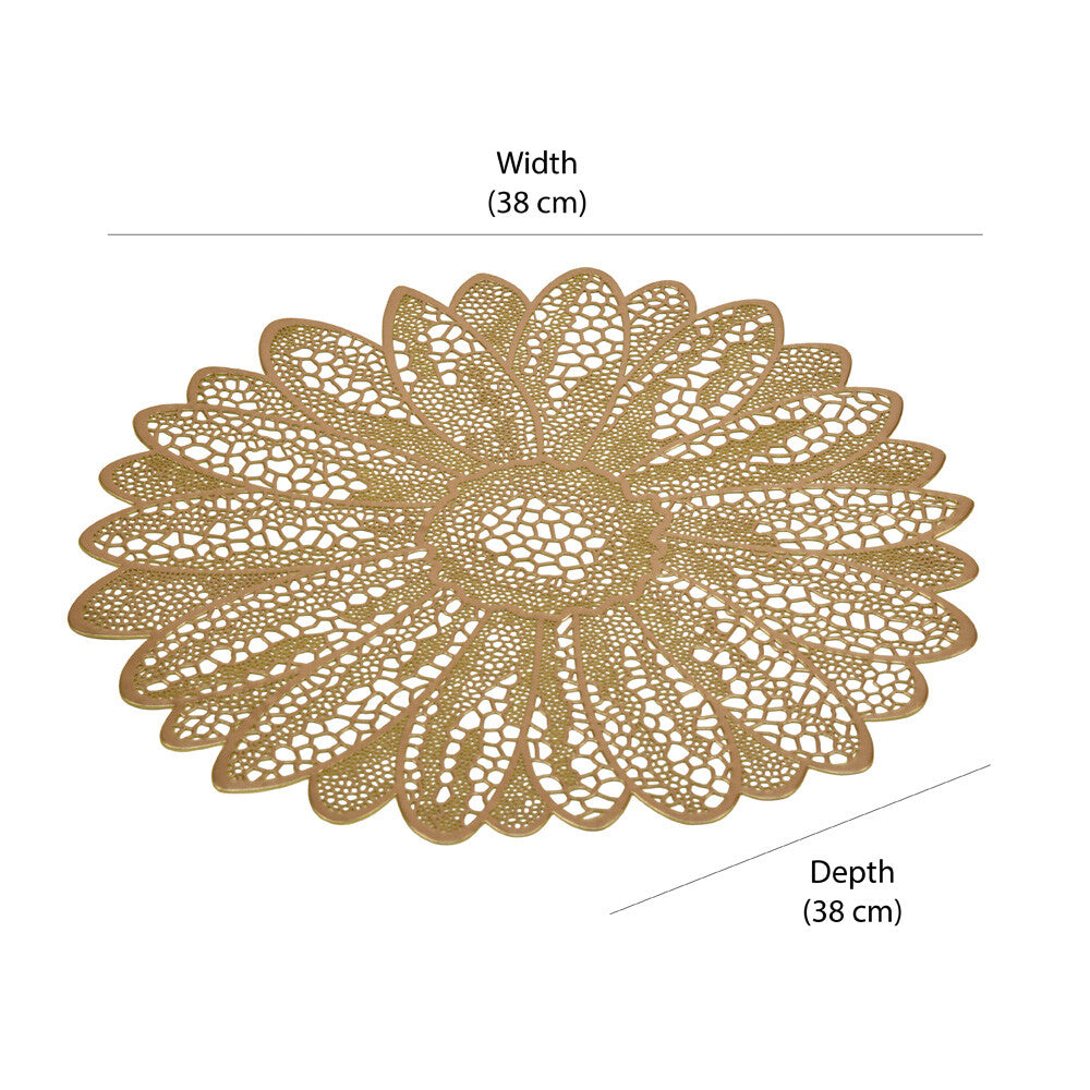 Floral Shaped 38 x 38 cm PVC Table Placemat Set of 4 (Gold)