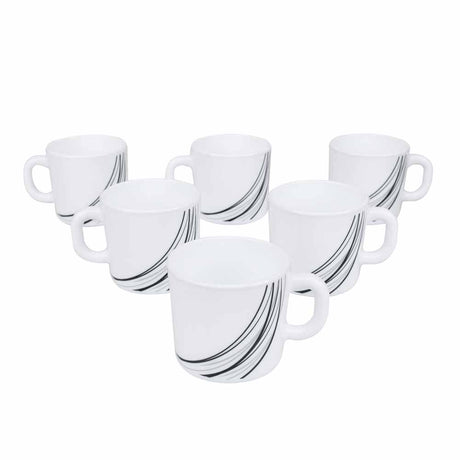 Arias by Lara Dutta Black Fantasy Coffee Mugs Set of 6 (180 ml, White)