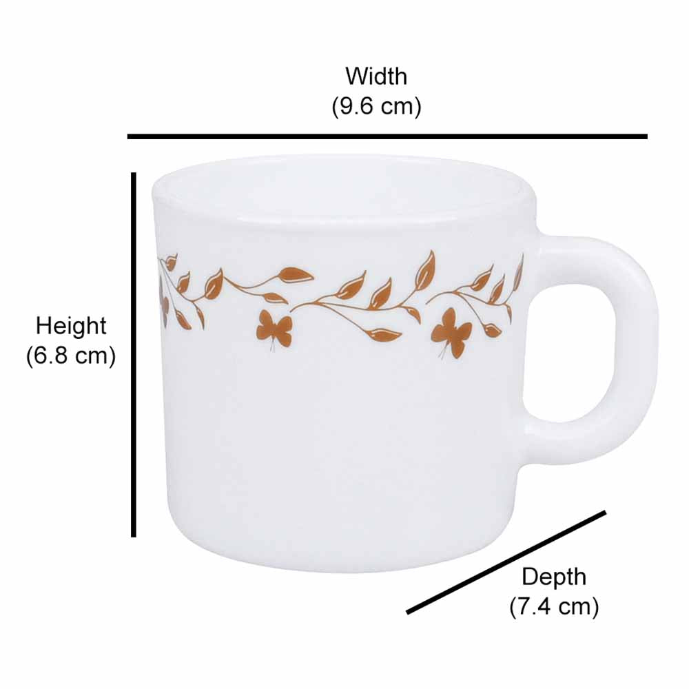 Arias by Lara Dutta Autumn Grace Coffee Mugs Set of 6 (180 ml, White)