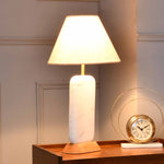 Decorative Fabric Shade Marble & Wooden Base Table Lamp 58 cm (Brown & White)