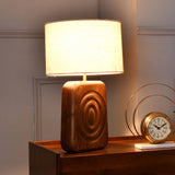 Nilkamal Trapeze Fabric Shade Metal Wooden Base Table Lamp Brown