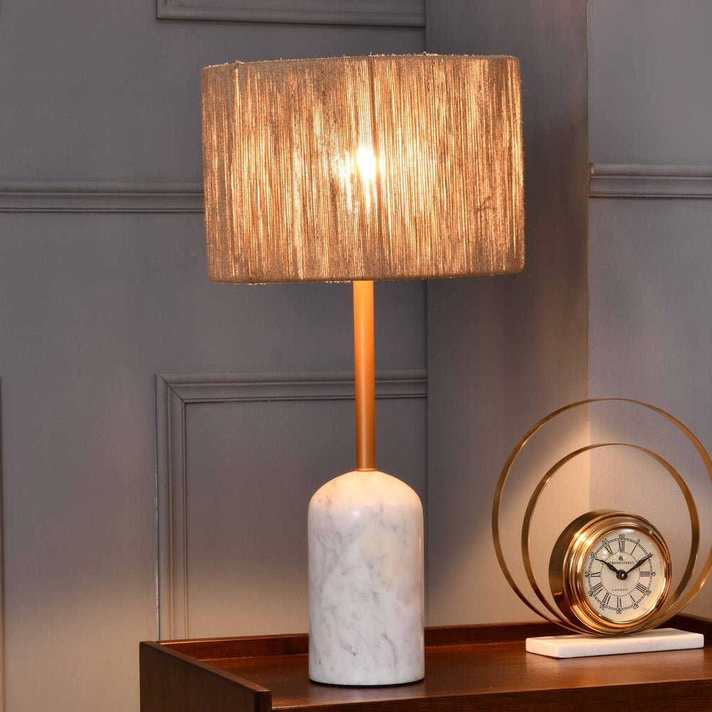 Sisal Fiber Shade Metal & Marble Base Table Lamp (Beige & White)